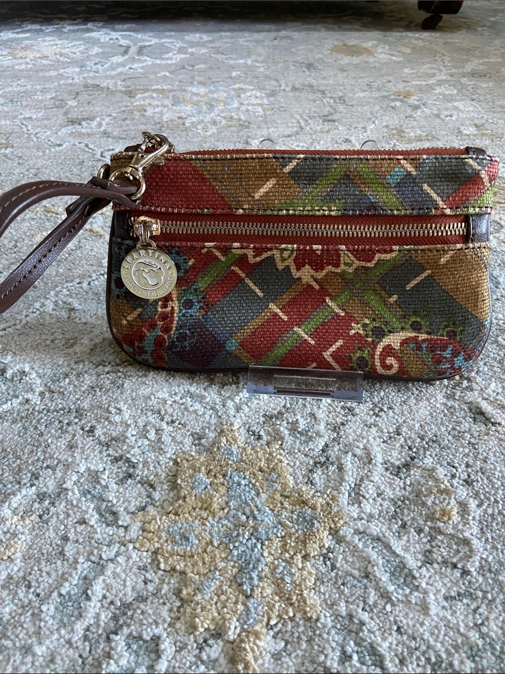 Spartina 449 Daufuskie Island Linen Phone Wristlet with Brown Leather Strap